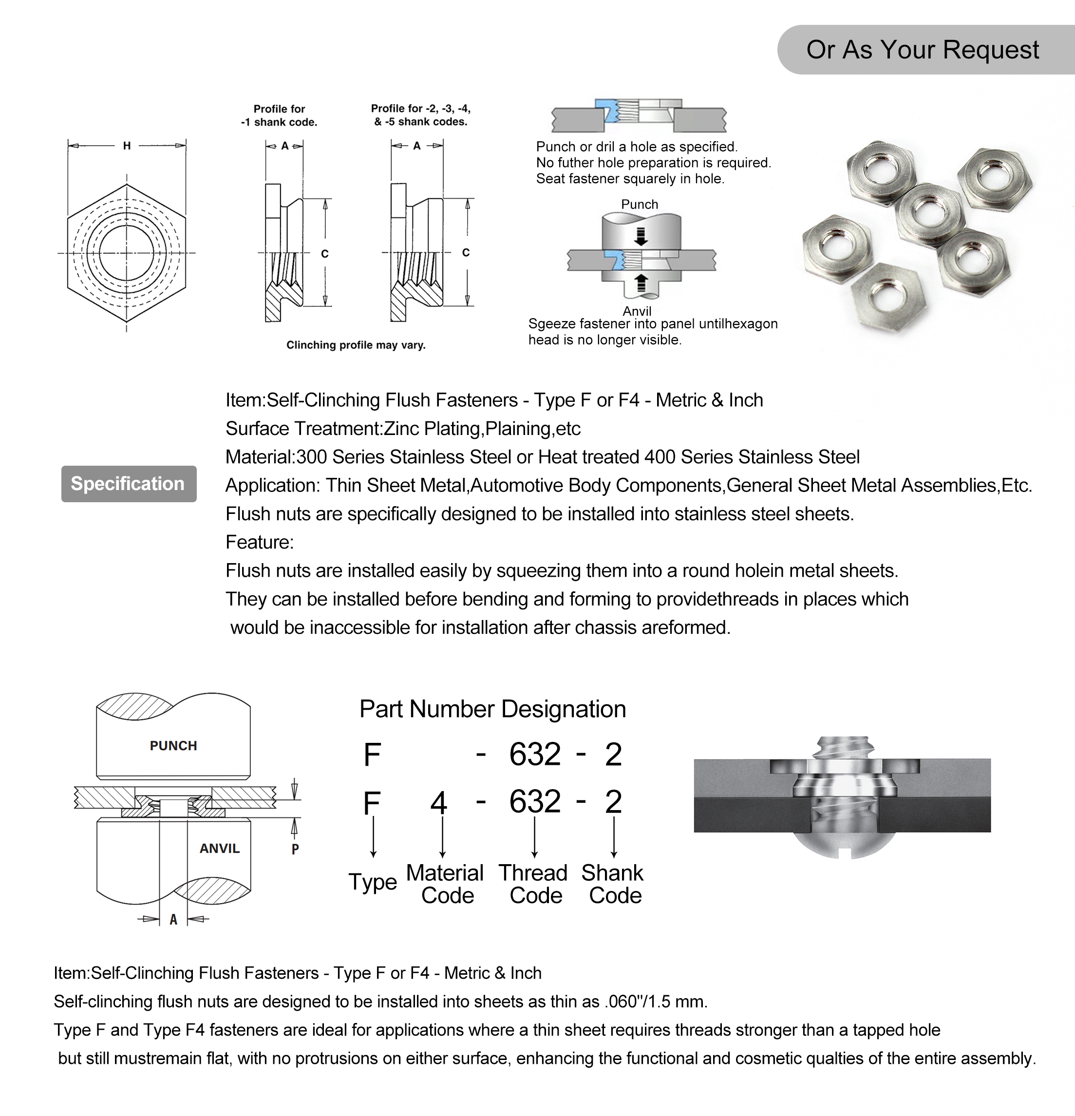 self clinch flush nut