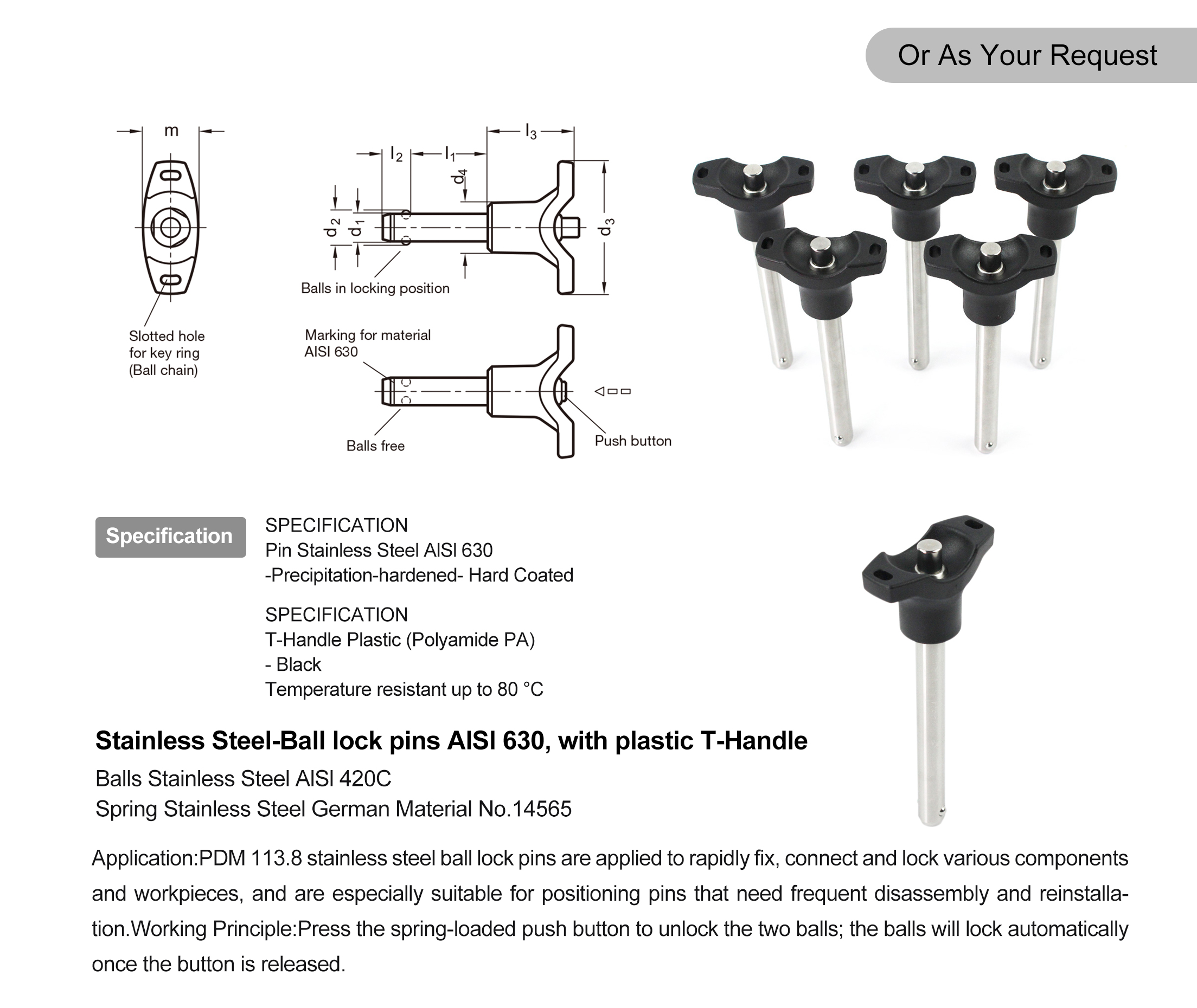 sus630 ball lock pins