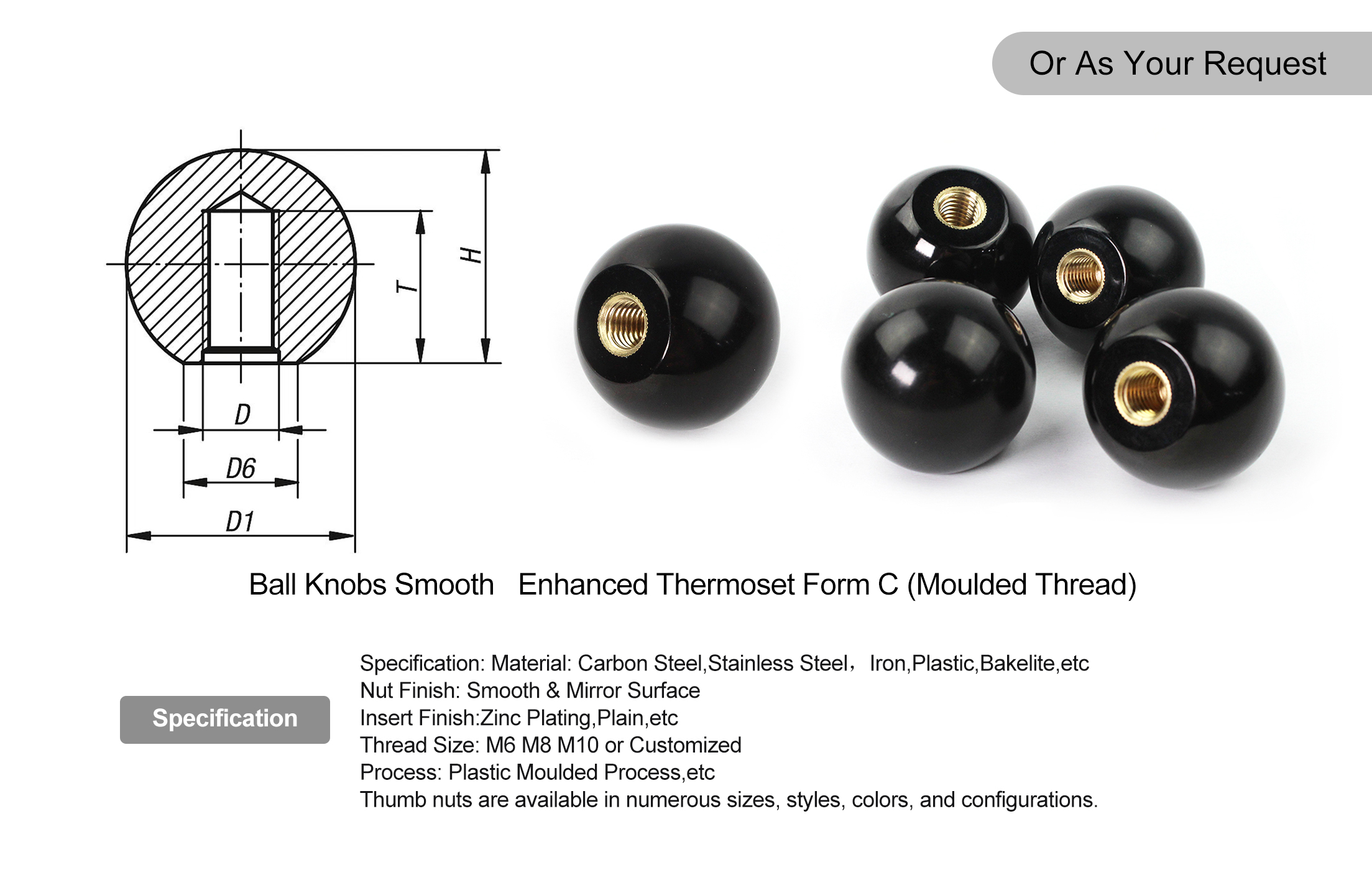 m6x12mm ball nut knob