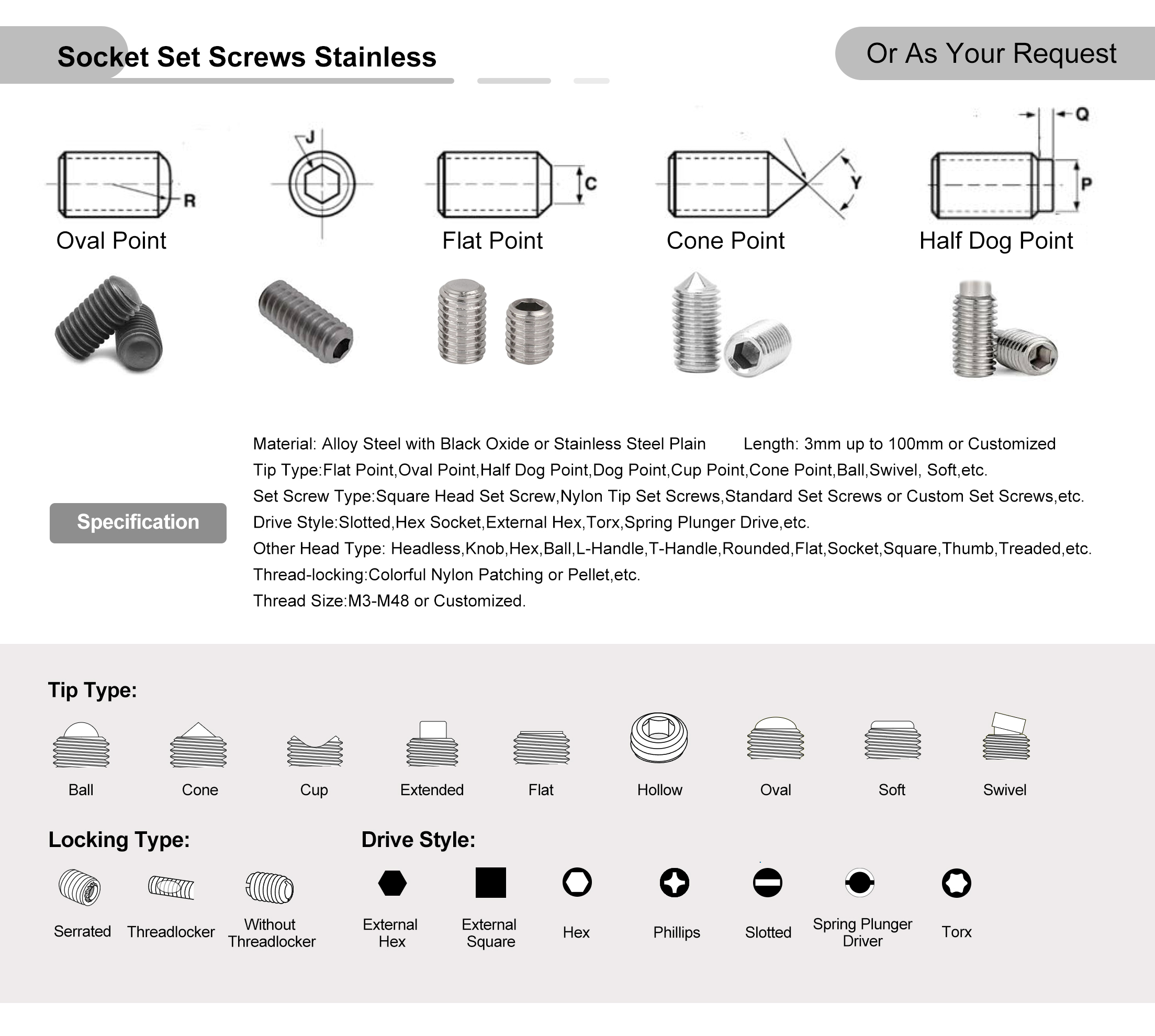 hex socket set screws grub screw