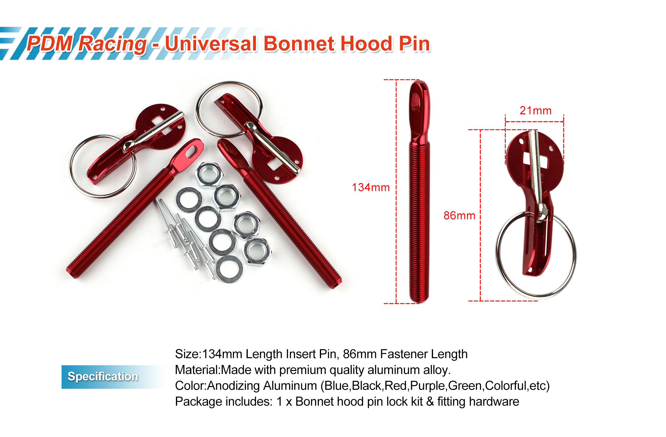 universal quick latch hood pins