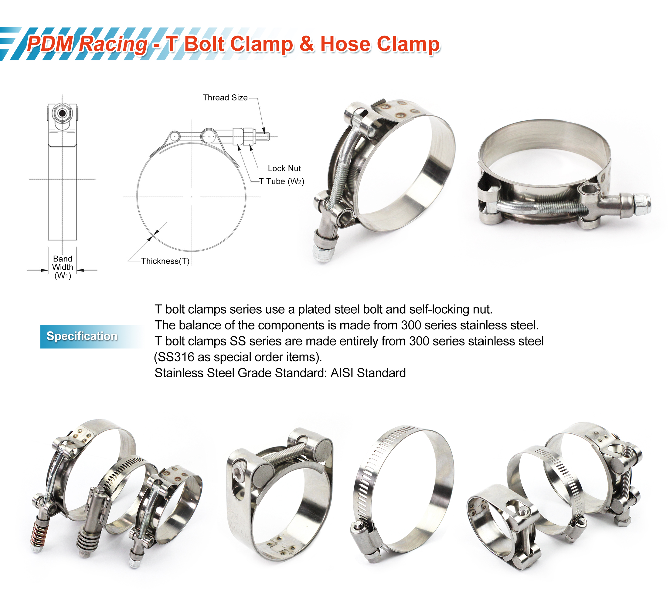 Hose clamp t bolt