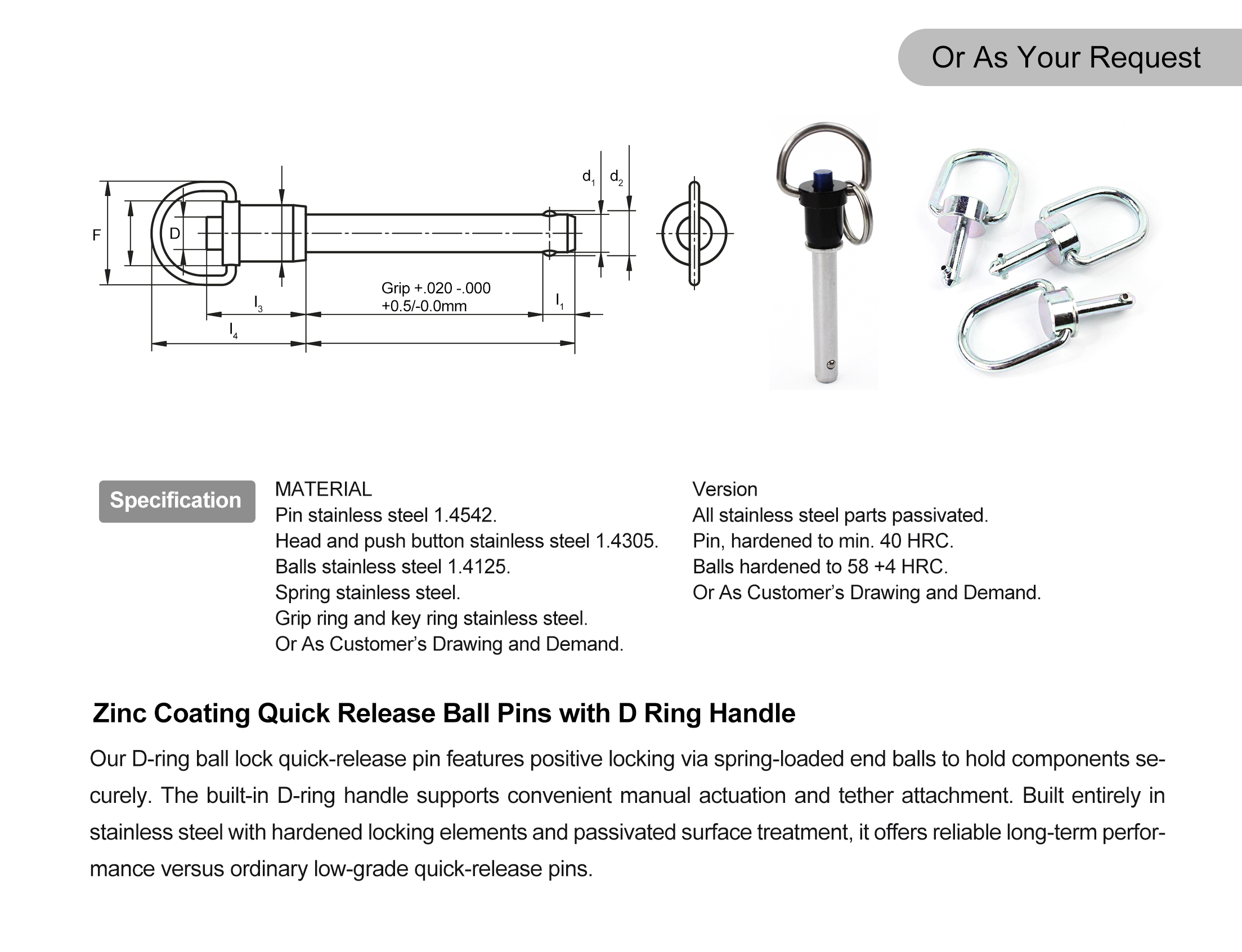 High strength quick release pin