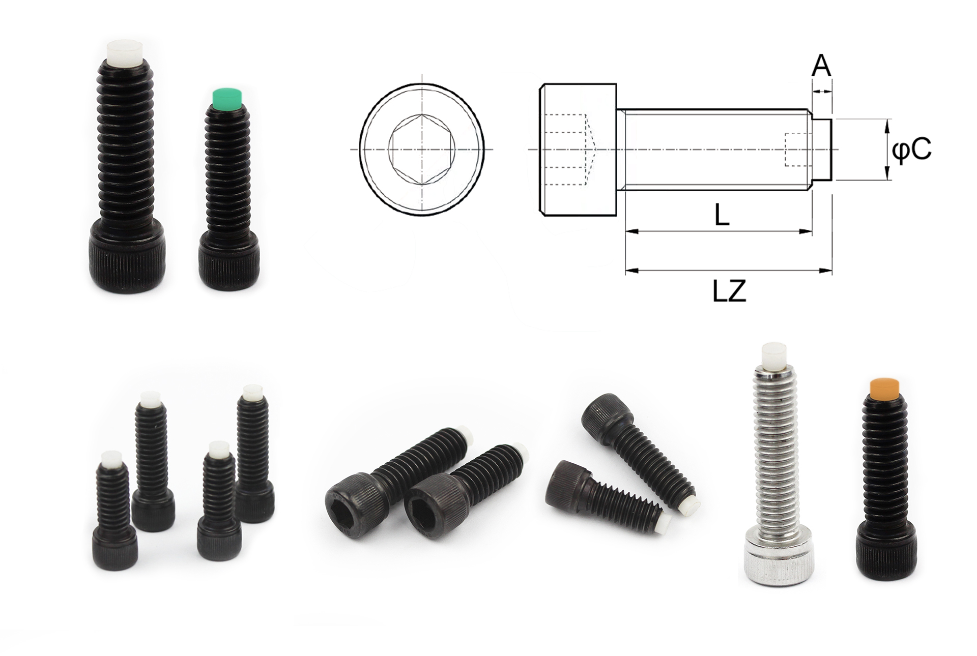 Metric Nylon Tip Socket Cap Screw Dimensional Overview